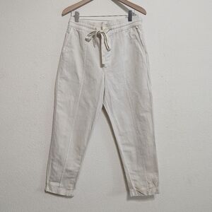 Alex Mill Linen Blend Button Fly Drawstring Cuffed Beachy Pants Size 8 Ecru